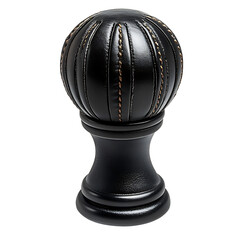 Black leather gear shift knob with stitching isolated on transparent background