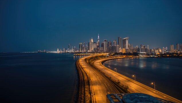 Mumbais Marine Drive waterfront with illuminated skyscrapers and bustling cityscape, urban development