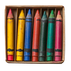 Color crayon set inside cardboard box isolated on transparent background