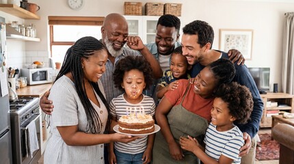 Obraz premium Blended Multi-Ethnic Family Celebrating Birthday Party Together at Home