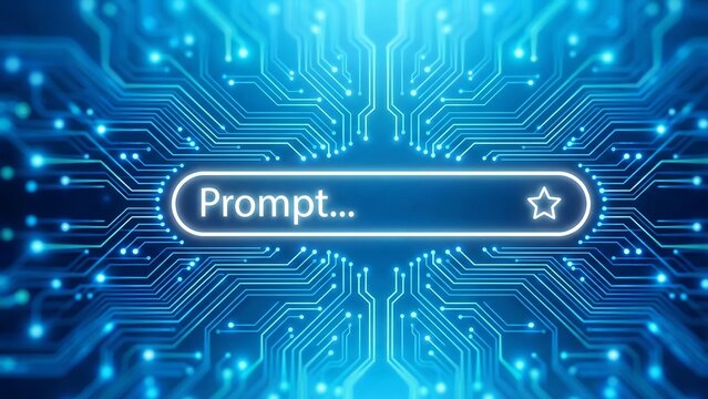 Concept of AI generate a prompt. Generative and search bar on futuristic circuit motherboard. Artificial intelligence technology for digital content and automated data transformation. Vector ai