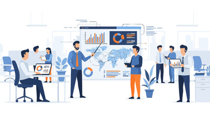 Fototapeta premium Business meeting presentation with data analysis and global map.