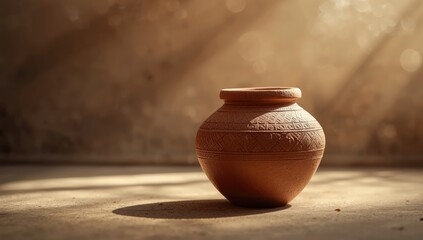 Clay vessel serving as a container for water and food preparation, emphasizing sustainable materials, Earth Day