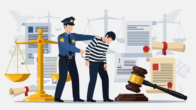 Police officer arresting a criminal suspect in striped uniform