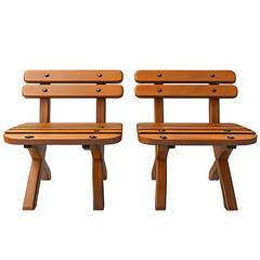 Two wooden benches isolated on transparent background