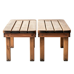 Two wooden benches with slatted seat isolated on transparent background