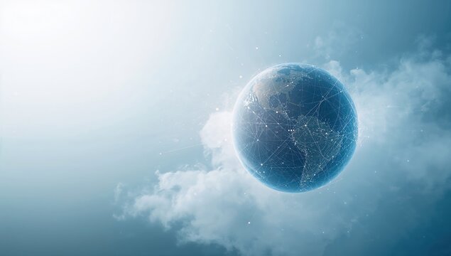 Worldwide digital connectivity illustrated by a web of linked points highlighting IoT advancements and global communication - Powered by Adobe