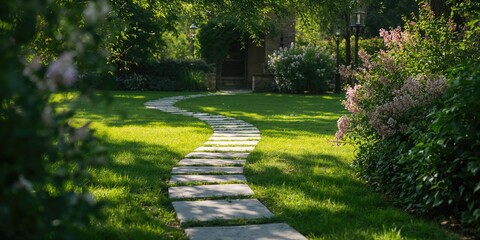 Naklejka premium Rocks forming a garden pathway, landscape design and durability, Earth Day