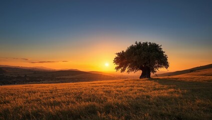 Ajlouns sunset scene in Jordan from a vantage point 76 km northwest of Amman, landscape with distant Israel, evening light
