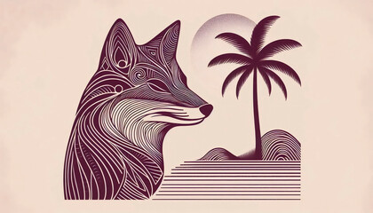 A stylized line art portrait of a fox, Ai generated image