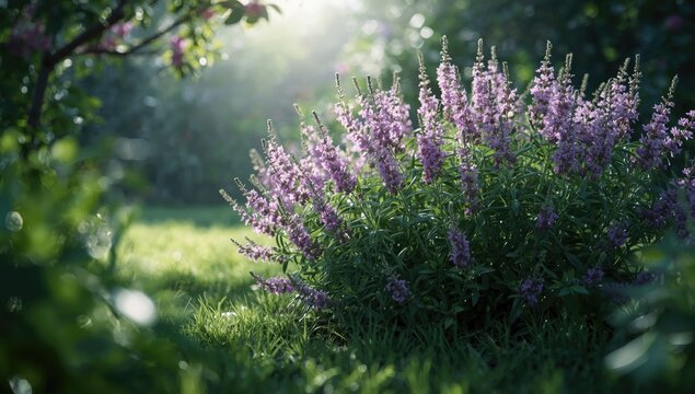 False heather flowers arranged in a dense shrub for ornamental landscaping purposes - Powered by Adobe