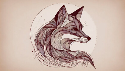 A stylized line art portrait of a fox, Ai generated image