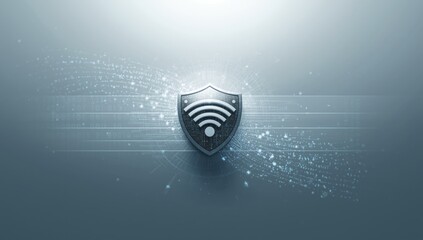 Wireless network safety symbol with shield for social platform virus prevention, cybersecurity month