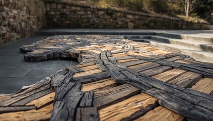 Obraz premium Wood and road surface pattern used as a public art installation in outdoor spaces, Earth Day
