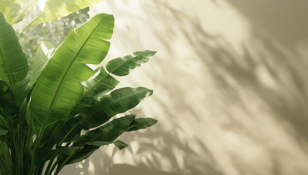 Banana plant featuring lush green leaves, ideal for botanical layout design, World Plant Day