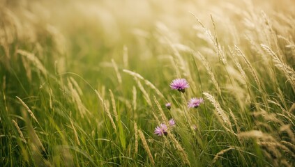 Wild meadow scene featuring Centaurea jacea blooms among grasses, ideal for botanical reference