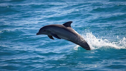 Fototapeta premium Dolphin in fast motion in aquatic environment, illustrating efficient movement