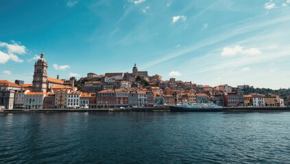Obraz premium Porto's skyline featuring traditional buildings along the riverbank, highlighting architectural heritage and urban planning