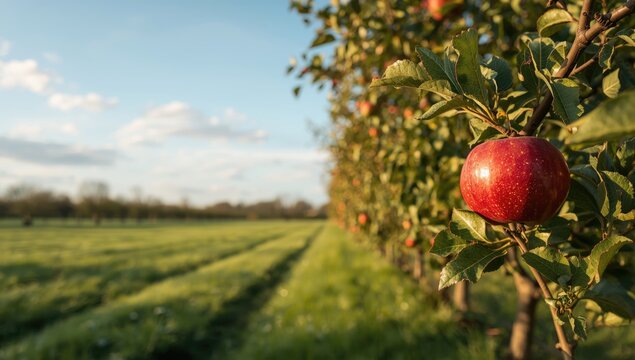 Cluster of ripe apples on tree branch, illustrating late summer fruiting - Powered by Adobe