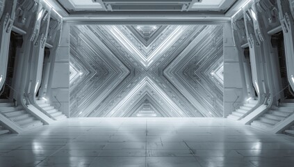 Futuristic sci fi style background featuring geometric lines and robotic components, suitable for digital interface or layout design