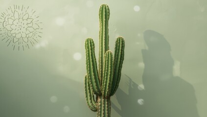 Large Opuntia Stricta cactus displaying flowers and fruits against a sage-toned backdrop, highlighting its role in Andean shamanic practices