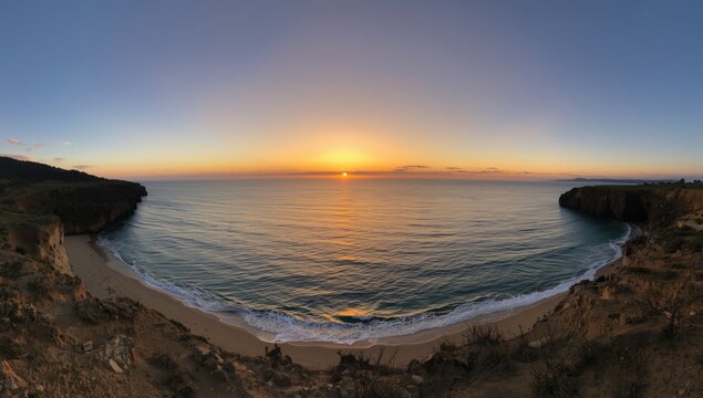 Petani Beach sunset scene featuring ocean view, landforms, and warm light, suitable for nature-themed backgrounds