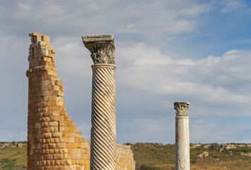 Ancient columns of Perge archaeological site in Antalya, Turkey