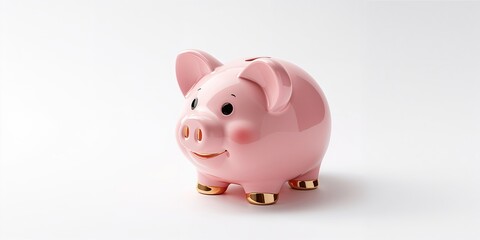 Fototapeta premium Piggy bank focusing on money storage in a minimalistic setting, financial education observance