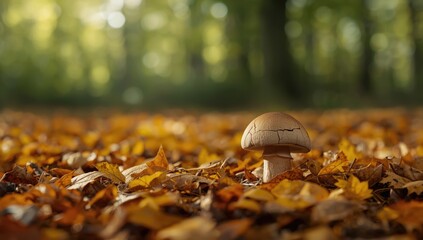 Tiny mushroom with a broken cap nestled in leaf litter, illustrating forest floor diversity