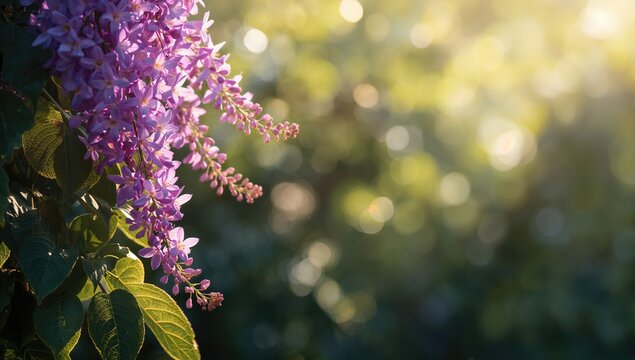 Petrea Volubilis with vibrant purple leaves in a soft-focus background, ornamental display
