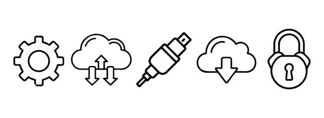 Set of simple icons representing cloud data and security concepts