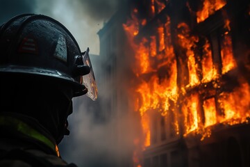 firefighter battling a raging inferno