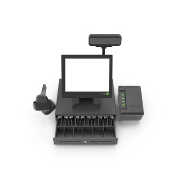 Supermarket Cash Register Screen on transparent background