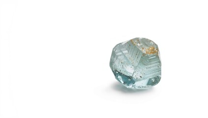 Fototapeta premium Detailed view of a mineral Apatite with vibrant blue-green hues on a neutral backdrop, used for educational purposes