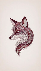 A stylized line art portrait of a fox, Ai generated image