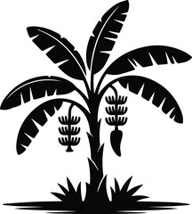 Minimalist black banana tree with fruit bunch silhouette vector icon © Vector.com