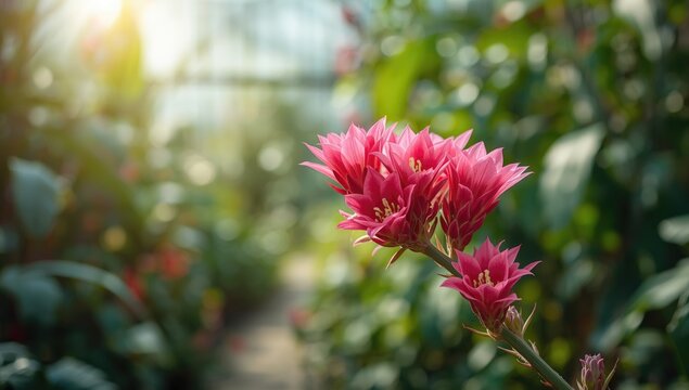 Pink Schlumbergera truncata, Christmas cactus, zigocactus with vibrant flowers displayed as festive houseplant