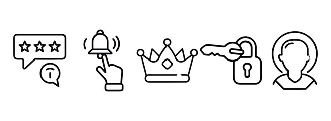 Simple line icons for rating and security features in a clean design on transparent background