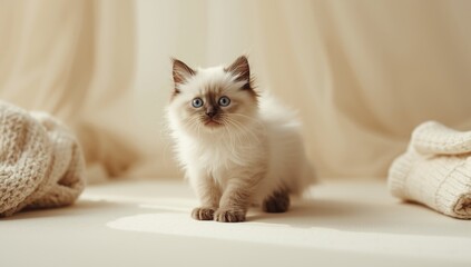 Young Birman cat in a cozy home setting, focusing on pet care
