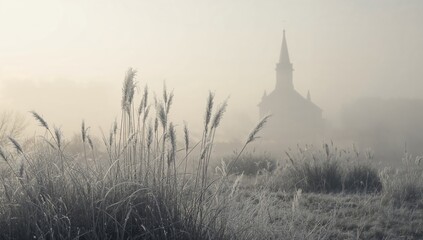 Frozen grasses with ice coating in a peaceful winter scene serving as a background for contemplative moments