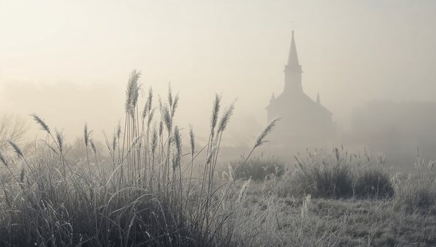 Frozen grasses with ice coating in a peaceful winter scene serving as a background for contemplative moments