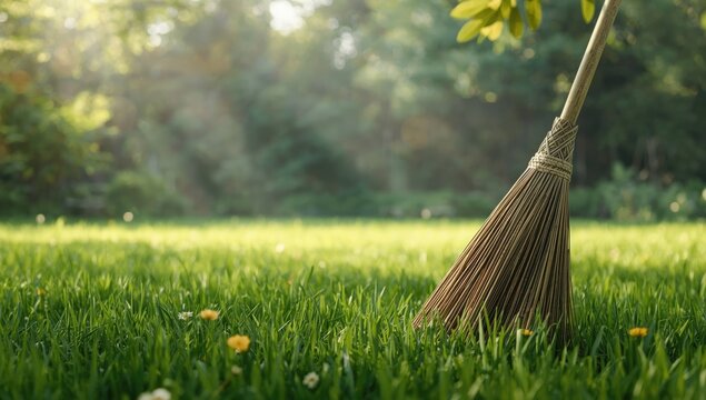 Traditional outdoor floor cleaning tool made from palm leaves, highlighting regional craftsmanship