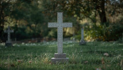 Cemetery grave cross used as a layout background for memorial inscriptions and text placement
