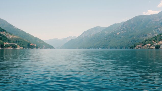 Sunlit view of Kotor bay near Dobrota village emphasizing natural landscape and maritime scenery