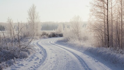 Obraz premium Snow-covered cycle footpath in Ottawa's Trillium Pathway highlighting winter preservation efforts