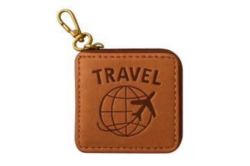 Leather travel keychain and luggage tag concept