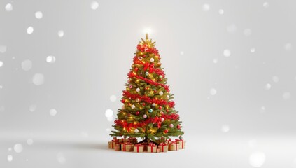 Obraz premium Decorated Christmas tree on white background, designed for seasonal display or promotional material