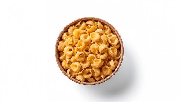 Uncooked dried conchiglie pasta in ceramic bowl, highlighting raw ingredients for cooking