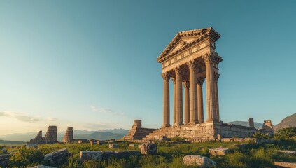 Obraz premium Ancient Zvartnots Cathedral ruins from the 7th century in Armenia, cultural heritage conservation
