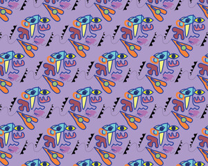 Art & Illustration Abstract seamless pattern depicting a human face, made with colorful spots and lines.